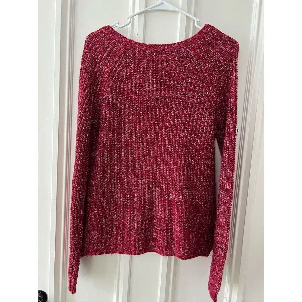 Faded glory red and white specked chunky loose knit sweater M